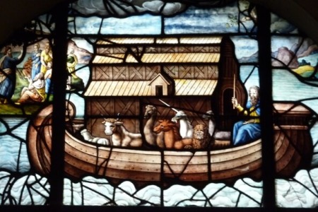 Stained glass window of Noah's Ark in St Étienne du Mont church in Paris, 2 June 2010.