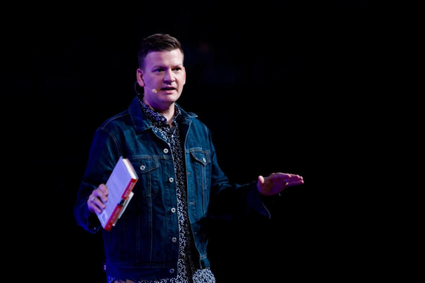 Catalyst executive director Tyler Reagin speaks at Catalyst Atlanta in Duluth, Georgia on Oct. 5, 2016.