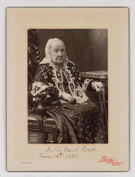 A photo of American Julia Ward Howe. Howe wrote the historic song,