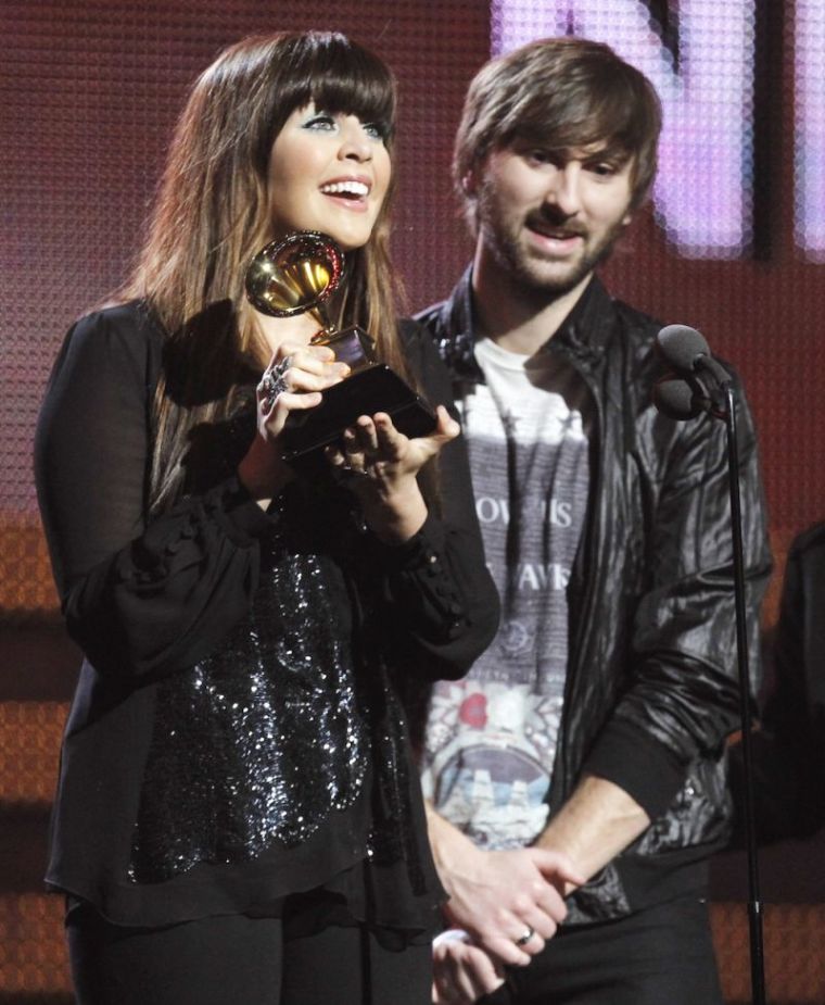 Hillary Scott and Dave Haywood of Lady Antebellum accept the award for Song Of The Year for "Need You Now" at the 53rd annual Grammy Awards in Los Angeles, California February 13, 2011.