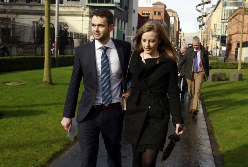 Daniel McArthur (C) general manager of Ashers bakery involved in a