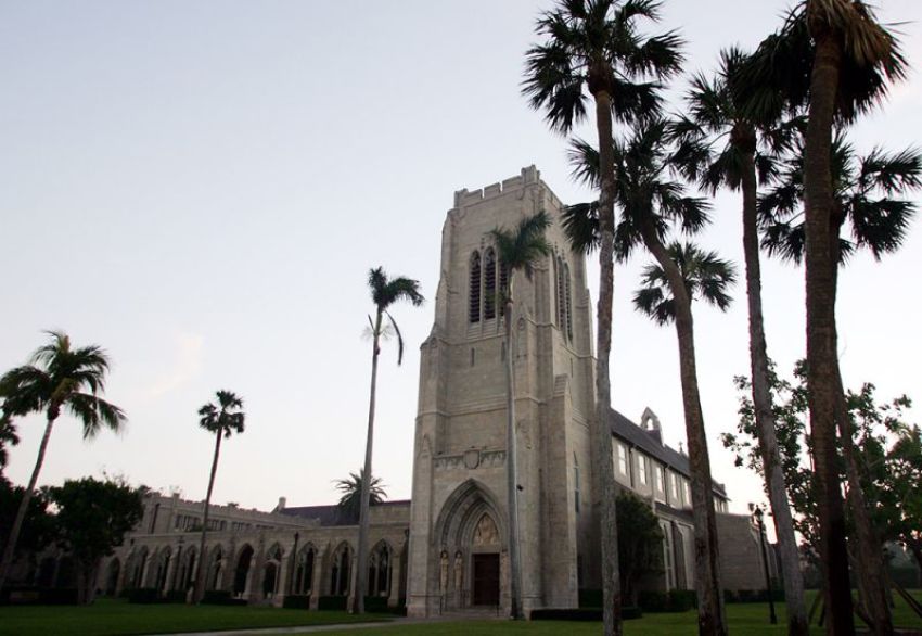 An exterior photo of Bethesda-by-the-Sea Episcopal Church where the wedding of Donald Trump to 34-year-old Slovenian model Melanai Knauss will take place in West Palm Beach, Florida, January 22, 2005.