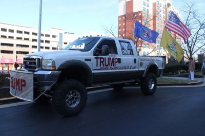 A decorated Ford F-250 Super Cab that has been called "The Official Trump Truck" sits out front of the Gaylord National Resort and Convention Center in Oxon Hill, Maryland on Feb. 23, 2017.