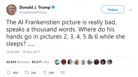 Donald Trump tweet about Sen. Al Franken, November 16, 2017.