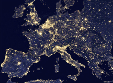 Credit : A nighttime view of Europe made possible by the "day-night band" of the Visible Infrared Imaging Radiometer Suite (VIIRS).