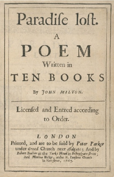 The title page of the John Milton classic "Paradise Lost."