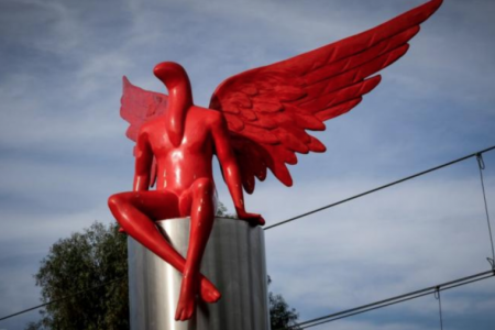 The "Phylax" statue by Kostas Georgiou in Paleo Faliro Municipality of suburban Athens, Greece, has been the target of Christian protests, January 3, 2017.