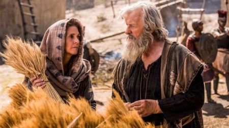Actress Lindsay Wagner filming a scene with Rutger Hauer for the biblical drama "Samson," 2018.