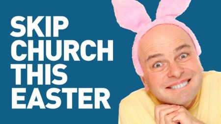 Billboard by Ward Evangelical Presbyterian Church in Northville Township, Michigan, telling people to "skip church" in March 2018.