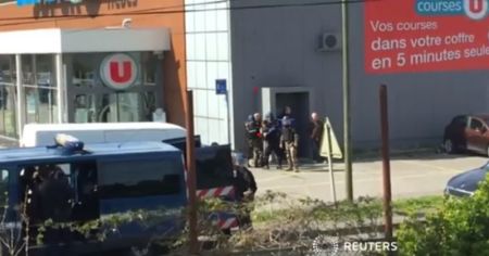 At least one person was killed in a hostage situation in southern France involving a man claiming allegiance to ISIS, in Trèbes, France, March 23, 2018.
