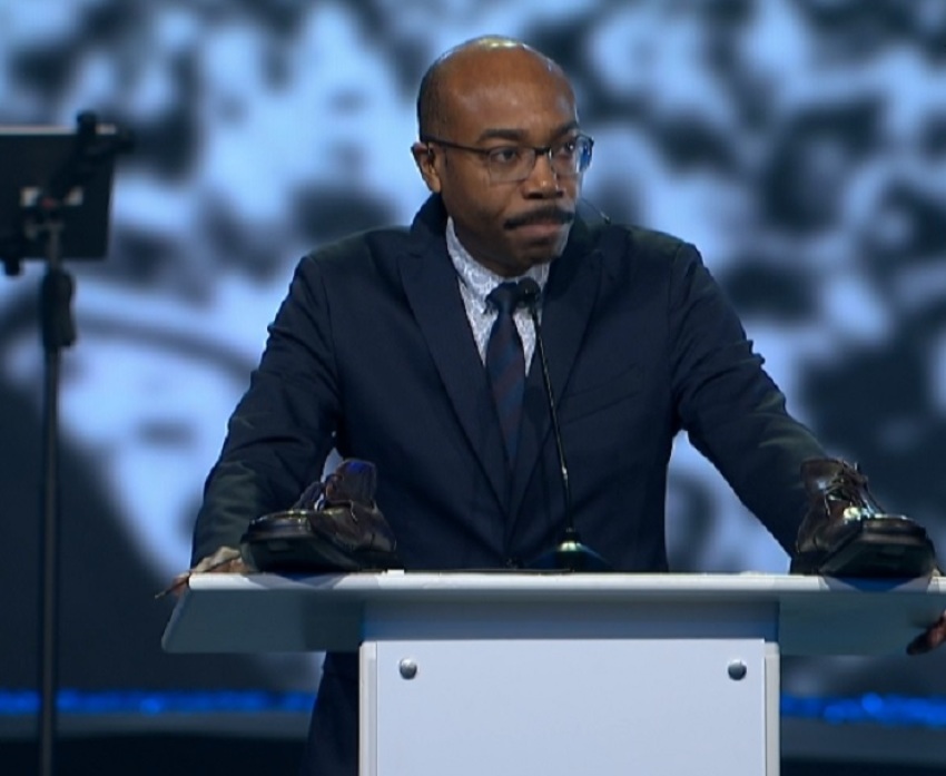 Bartholomew Orr, senior pastor of the Brown Missionary Baptist Church in Mississippi, giving remarks at the MLK 50 Conference in Memphis, Tennessee on Wednesday, April 4, 2018. The focus of his speech was on how the modern church has "big shoes to fill" on social improvement.