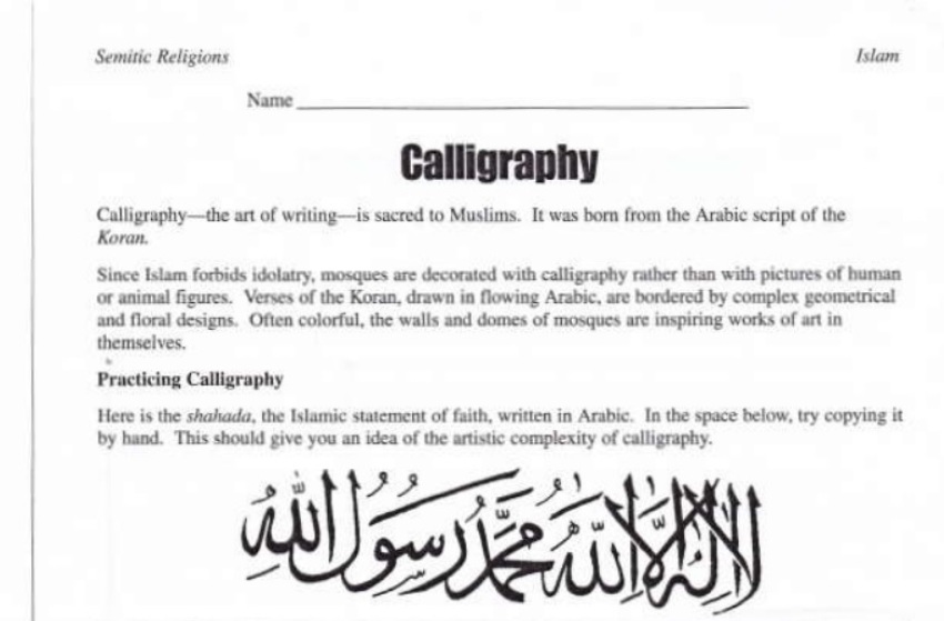 A page from a 30-page packet handed out to seventh students at Mountain Ridge Middle School in Gerrardstown, West Virginia on May 14, 2018