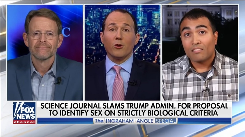 Hemant Mehta (R) and Tony Perkins on FOX News on The Ingraham Angle on November 23, 2018.