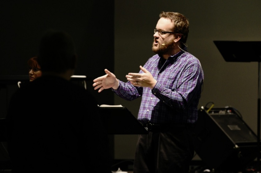 Pastor Brandon Braun preaches at River Valley Christian Church in Prospect, Kentucky in March 2018.