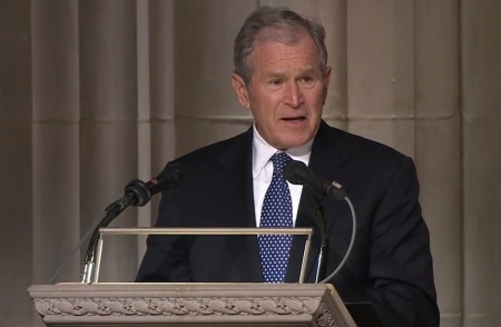 Former President George W. Bush giving remarks at the funeral of his father, former President George H.W. Bush, at Washington National Cathedral on Wednesday, December 5, 2018.