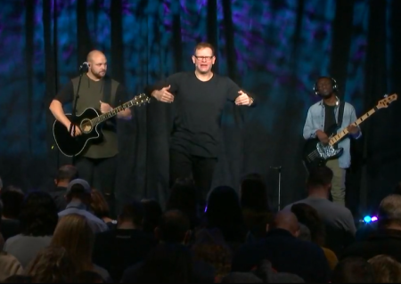 Former NewSpring Church pastor Perry Noble preaches at the grand opening of his Second Chance Church in Anderson, South Carolina on Jan. 27, 2018. 