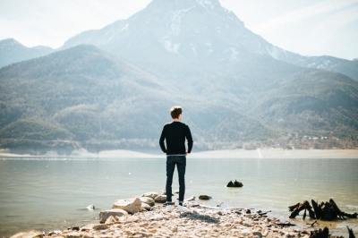 person, man, lake