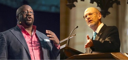 Eric Mason (L) founder and lead pastor of Epiphany Fellowship in Philadelphia, Pa., and James White (R), director of Alpha and Omega Ministries in Phoenix, Arizona.
