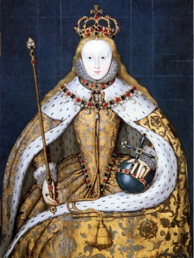 Queen Elizabeth I (1533-1603), adorned in her coronation robes.