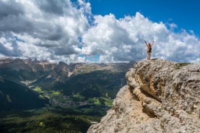 person, victory, landscape, mountain