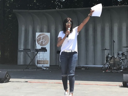 Janet Boynes shares her testimony at the Freedom March in Washington, D.C. on May 25, 2019.
