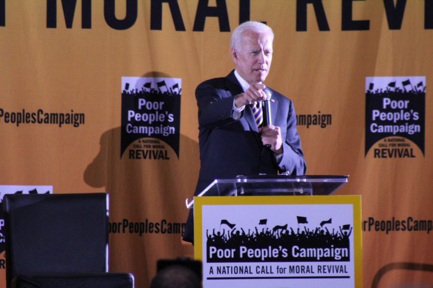 Former vice president and 2020 presidential hopeful Joe Biden speaks at the Poor People's Campaign presidential forum at Trinity Washington University in Washington, D.C. on June 17, 2019.