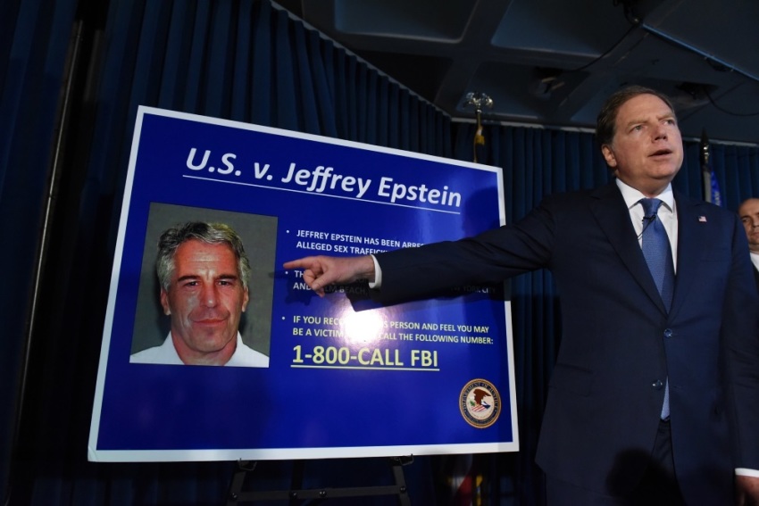 US Attorney for the Southern District of New York Geoffrey Berman announces charges against Jeffery Epstein on July 8, 2019, in New York City. Epstein will be charged with one count of sex trafficking of minors and one count of conspiracy to engage in sex trafficking of minors.