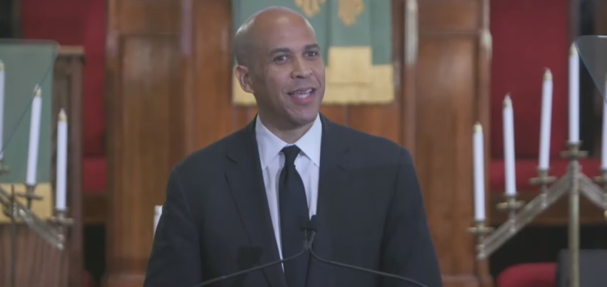 Senator Cory Booker of New Jersey gives a speech on white nationalism and gun violence at Emanuel African Methodist Episcopal Church in Charleston, South Carolina on August 7, 2019.