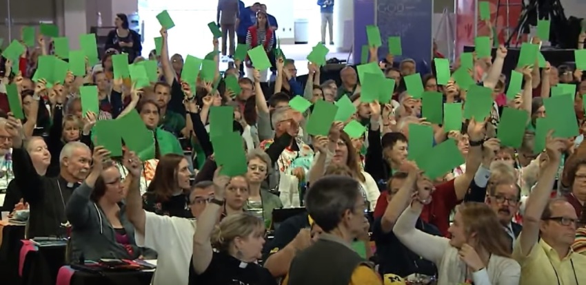 Delegates at the Evangelical Lutheran Church in America Churchwide Assembly voted to make the denomination a "sanctuary church" for migrants on Wednesday, August 7, 2019.