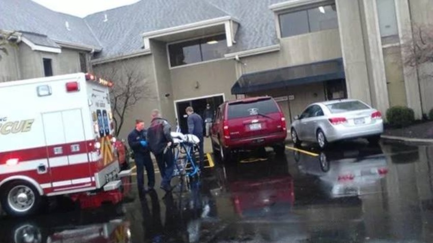 An ambulance arrives at the Women's Med Center, an abortion clinic in the Dayton, Ohio area.