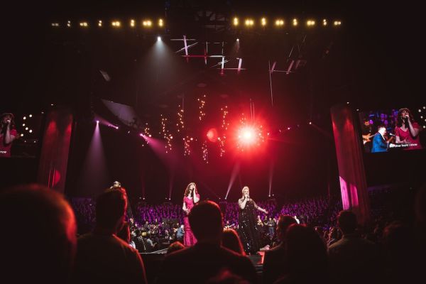 Kristyn Getty (center) performs at the Sing! 2019 Getty Music Worship Conference in Nashville, on Aug. 20, 2019.