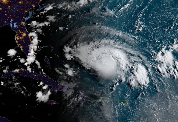 A satellite image of Hurricane Dorian about 505 miles east of the Northwest Bahamas on August 30, 2019.