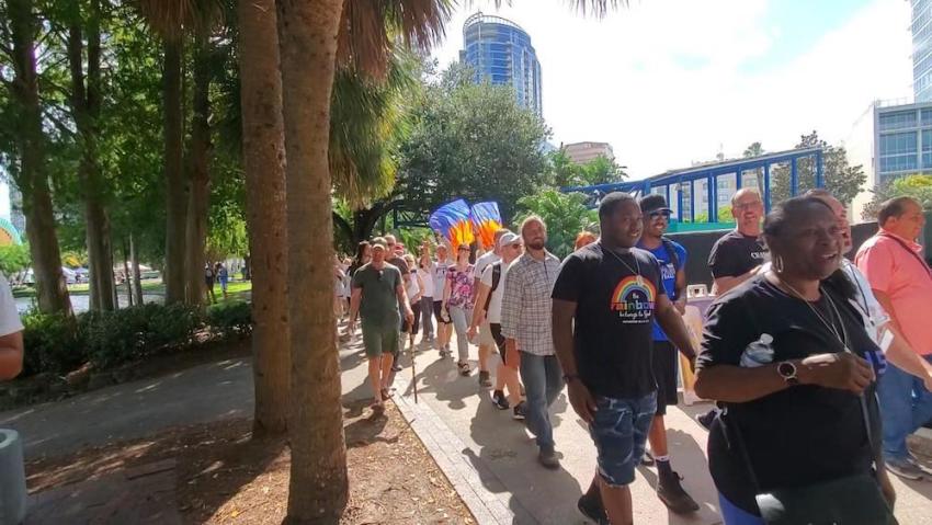 People participate in the Freedom March at Lake Eola Park in Orlando, Florida, on Sept. 14, 2019.