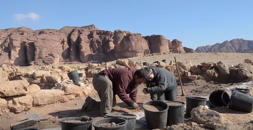 Researchers with the Central Timna Valley Project of Tel Aviv University examining ancient mines in modern Israel in 2016. In 2019, Project director Erez Ben-Yosef and other researchers published a paper finding evidence of the biblical kingdom of Edom.