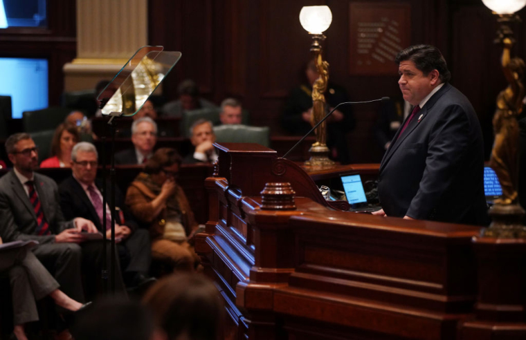 Illinois Gov. J.B. Pritzker delivers his first budget address to a joint session of the Illinois House and Senate at the Illinois State Capitol on February 20, 2019, in Springfield, Illinois. | E. Jason Wambsgans/Pool/Getty Images