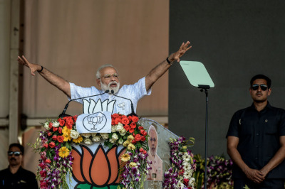 Indian Prime Minister Narendra Modi speaks at the public rally at Brigade ground on April 3, 2019, in Kolkata, India. Prime Minister Narendra Modi belongs to Hindu nationalist Bharatiya Janata Party.