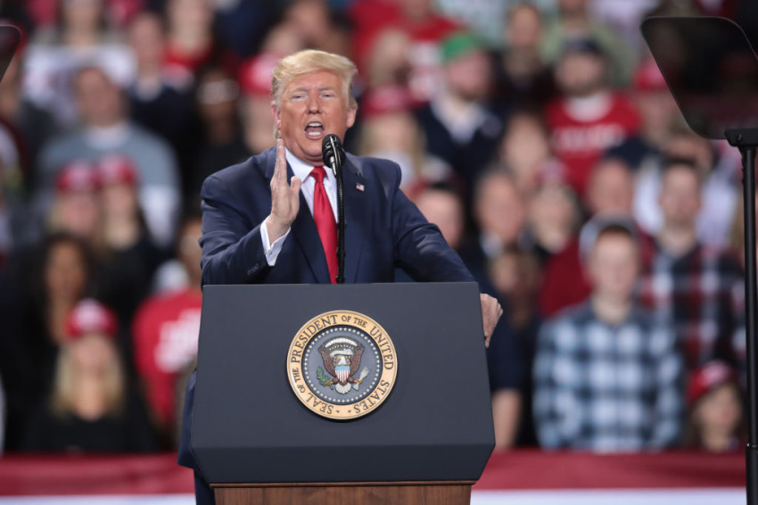 President Donald Trump addresses his impeachment during a Merry Christmas Rally at the Kellogg Arena on December 18, 2019 in Battle Creek, Michigan.