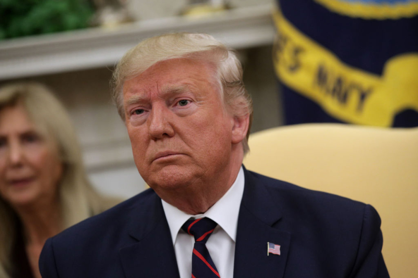 U.S. President Donald Trump meets with President Sergio Mattarella of Italy in the Oval Office at the White House October 16, 2019, in Washington, D.C.