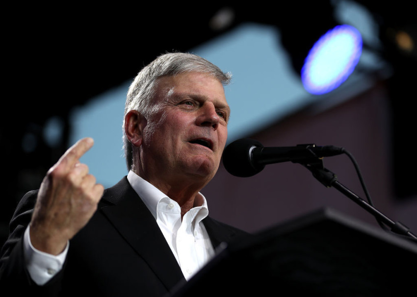 Rev. Franklin Graham speaks during his "Decision America" California tour at the Stanislaus County Fairgrounds on May 29, 2018, in Turlock, California.