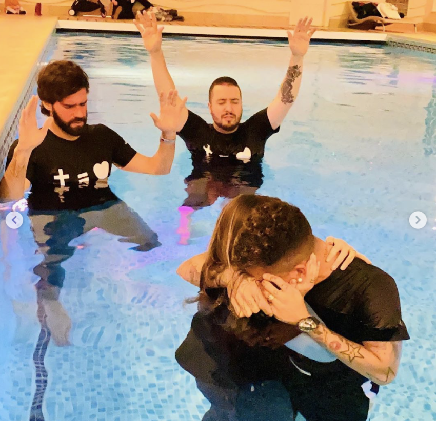 Brazilian soccer star Roberto Firmino gets baptized, Jan. 14, 2019.