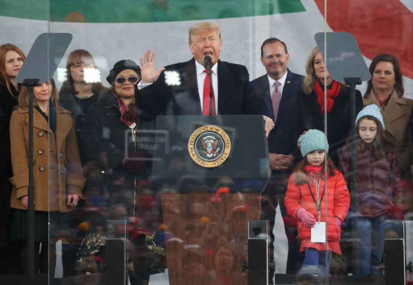 U.S. President Donald Trump speaks at the 47th March For Life rally on the National Mall, January 24, 2020, in Washington, D.C. The Right to Life Campaign held its annual March For Life rally and march to the U.S. Supreme Court protesting the high court's 1973 Roe v. Wade decision making abortion legal.