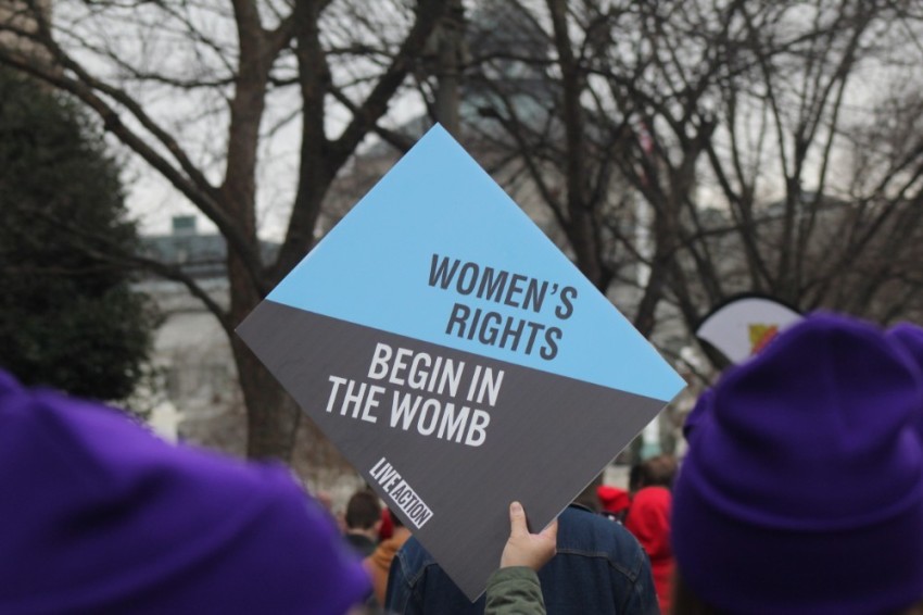 A pro-life demonstrator holds up a sign during the 2020 March for Life in Washington, D.C. on Jan. 24, 2020.