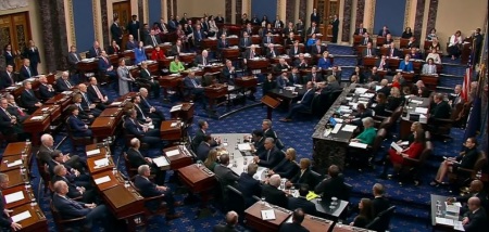 The United States Senate votes on articles of impeachment brought against President Donald Trump on Wednesday, Feb. 5, 2020.