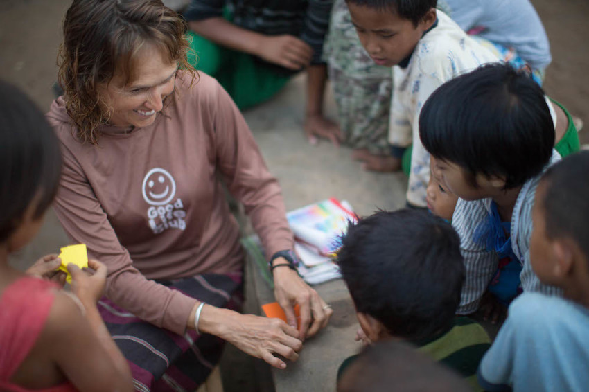Karen Eubank with children, footage from the film, "Free Burma Ranger," 2020