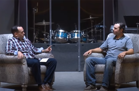 Blake Bivens speaks with Pastor Travis Gore from the River Church in Danville, Virginia, on May 3, 2020.