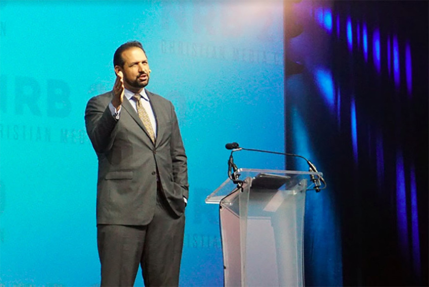 Abdu Murray speaks at the National Religious Broadcasters annual convention in Nashville, Tennessee, in February 2020.
