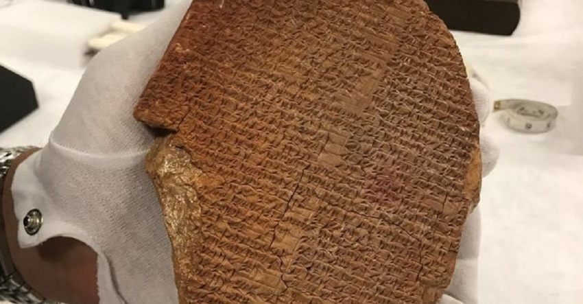 This rare cuneiform tablet is inscribed with a portion of the Epic of Gilgamesh, 