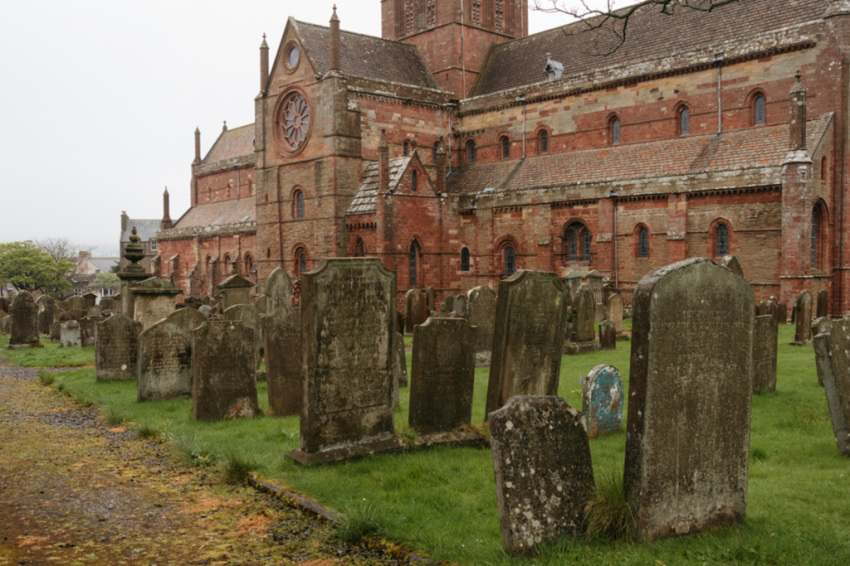 The 12th-century St. Magnus Cathedral in Orkney.
