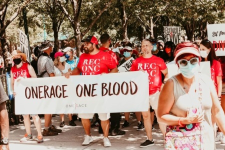 Participants take part in the "March on Atlanta" organized by OneRace Movement in Atlanta, Georgia, on June 19, 2020.