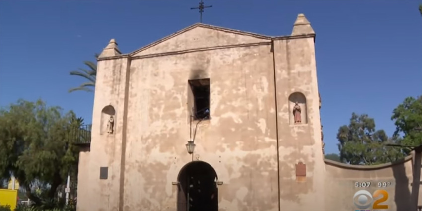 The building that houses the nearly 250-year-old San Gabriel Mission in California sustained extensive damage in a fire on June 11, 2020.